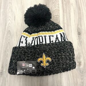 NFL New Orleans Saints Hat Unisex OS Black/Gold Fleur De Lis Knit Beanie Pom NWT